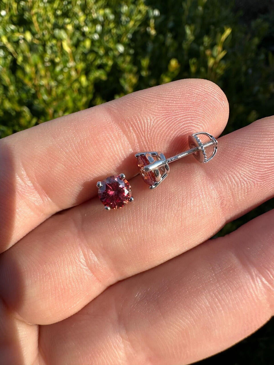 Pink MOISSANITE Solitaire Stud Earrings - 925 Silver - 3mm-8mm - 0.2-4ct