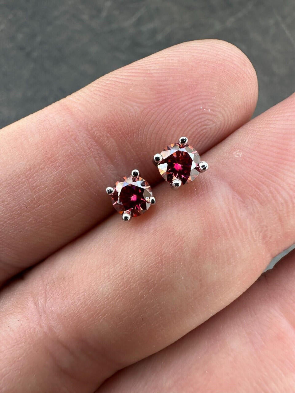 Pink MOISSANITE Solitaire Stud Earrings - 925 Silver - 3mm-8mm - 0.2-4ct
