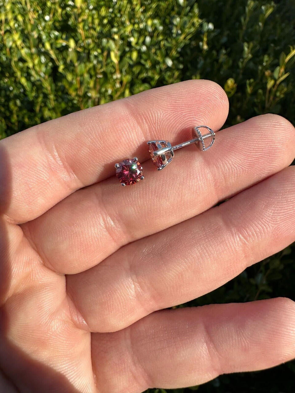 Pink MOISSANITE Solitaire Stud Earrings - 925 Silver - 3mm-8mm - 0.2-4ct
