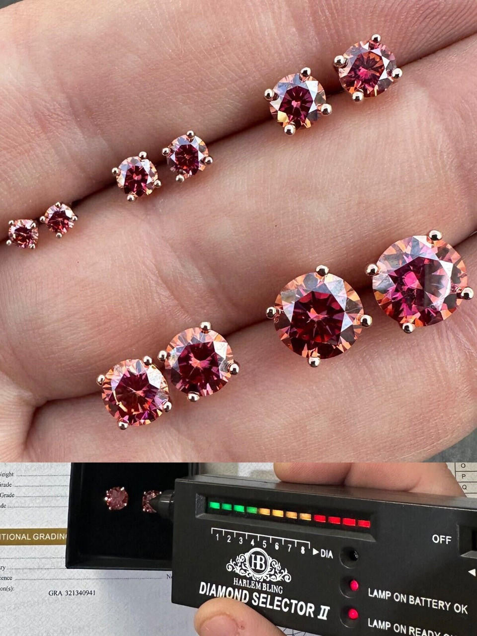Pink MOISSANITE Solitaire Stud Earrings - 14k Rose Gold Vermeil 925 Silver - 3mm-8mm - 0.2-4ct