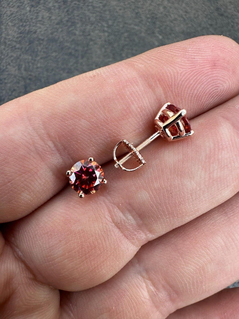 Pink MOISSANITE Solitaire Stud Earrings - 14k Rose Gold Vermeil 925 Silver - 3mm-8mm - 0.2-4ct