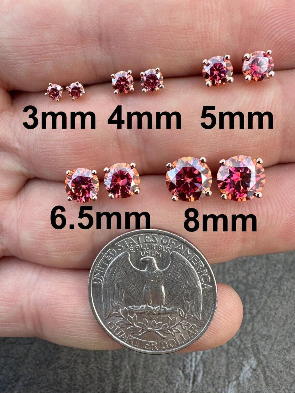 Pink MOISSANITE Solitaire Stud Earrings - 14k Rose Gold Vermeil 925 Silver - 3mm-8mm - 0.2-4ct