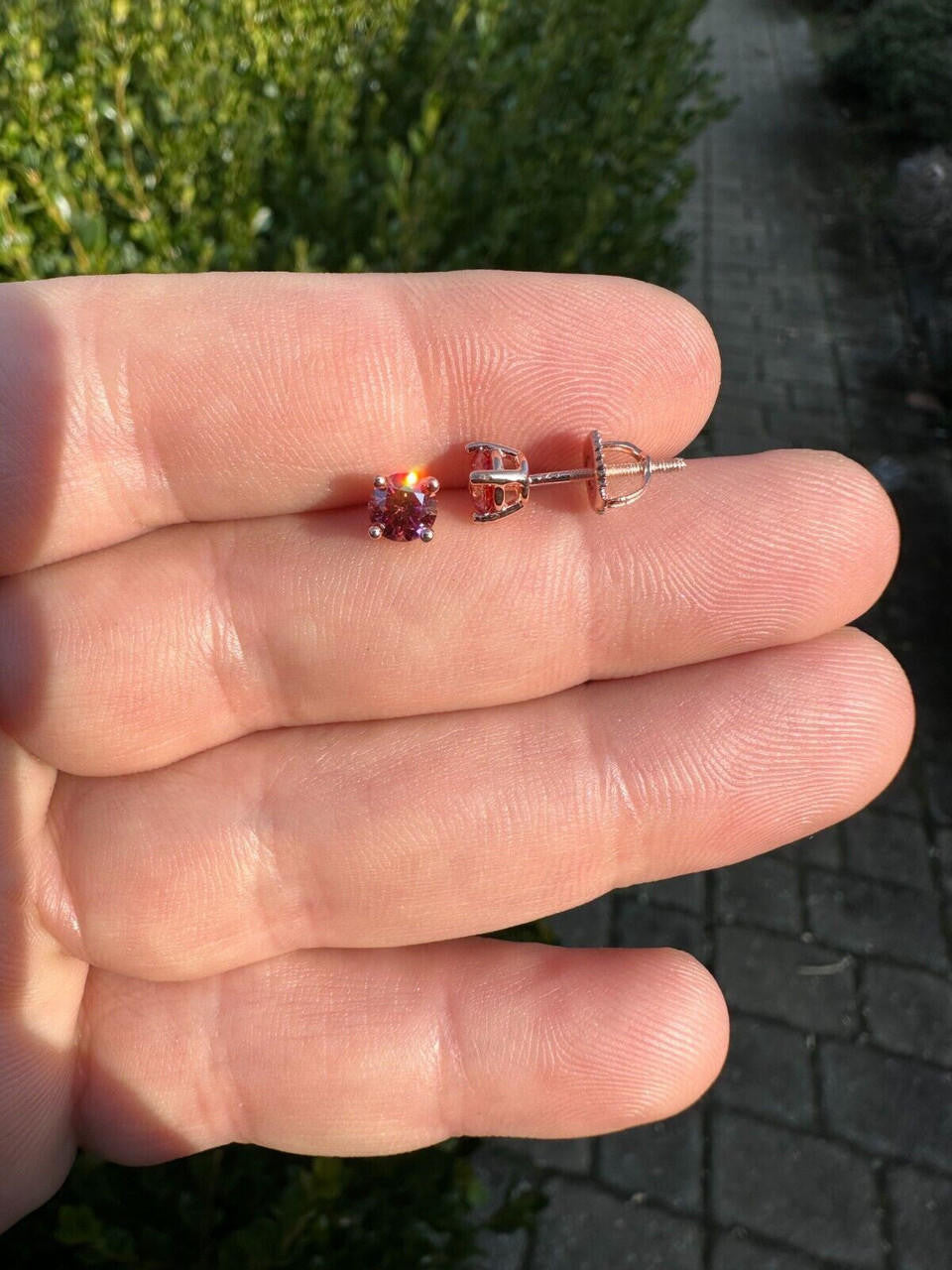 Pink MOISSANITE Solitaire Stud Earrings - 14k Rose Gold Vermeil 925 Silver - 3mm-8mm - 0.2-4ct