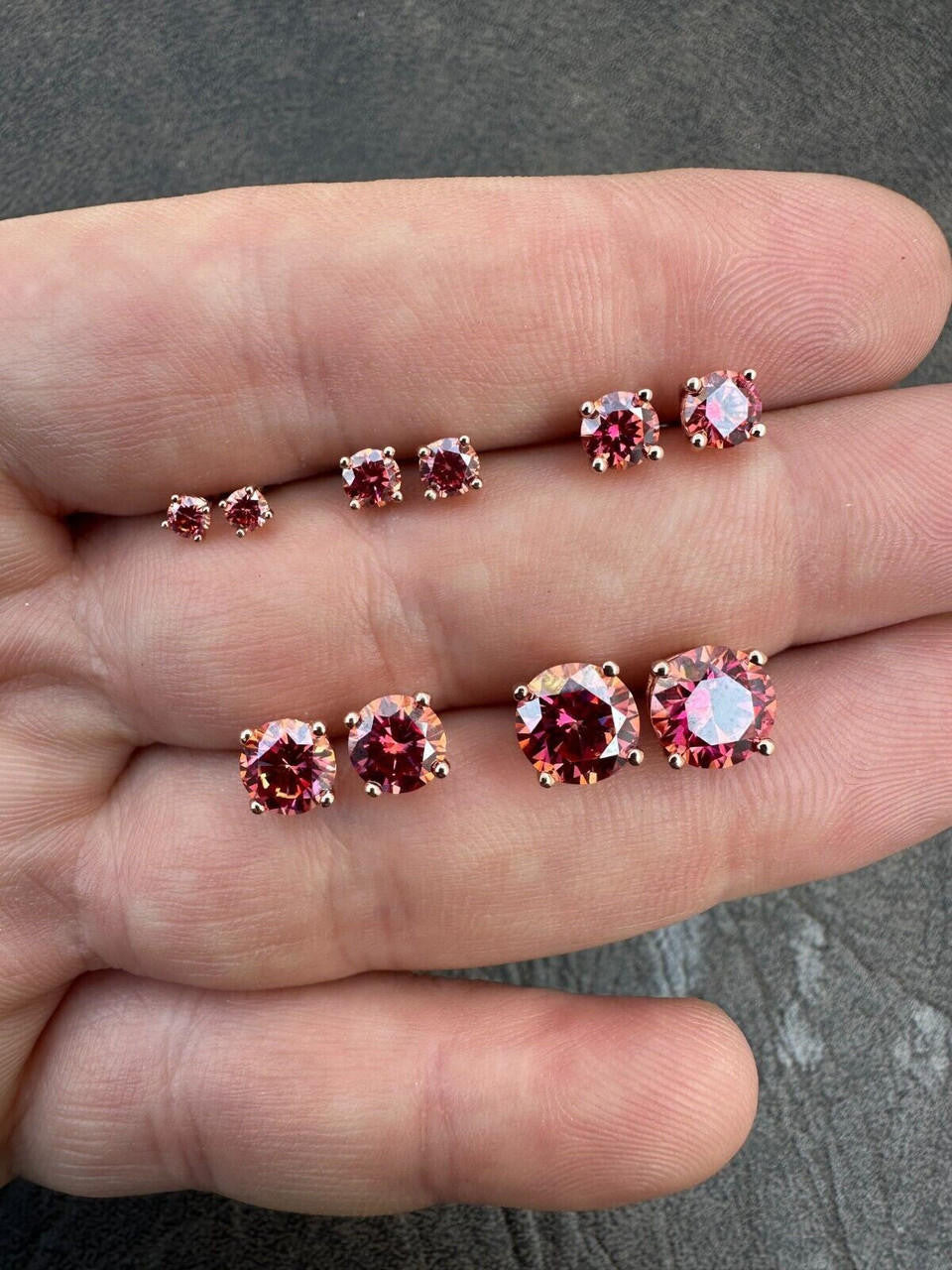 Pink MOISSANITE Solitaire Stud Earrings - 14k Rose Gold Vermeil 925 Silver - 3mm-8mm - 0.2-4ct