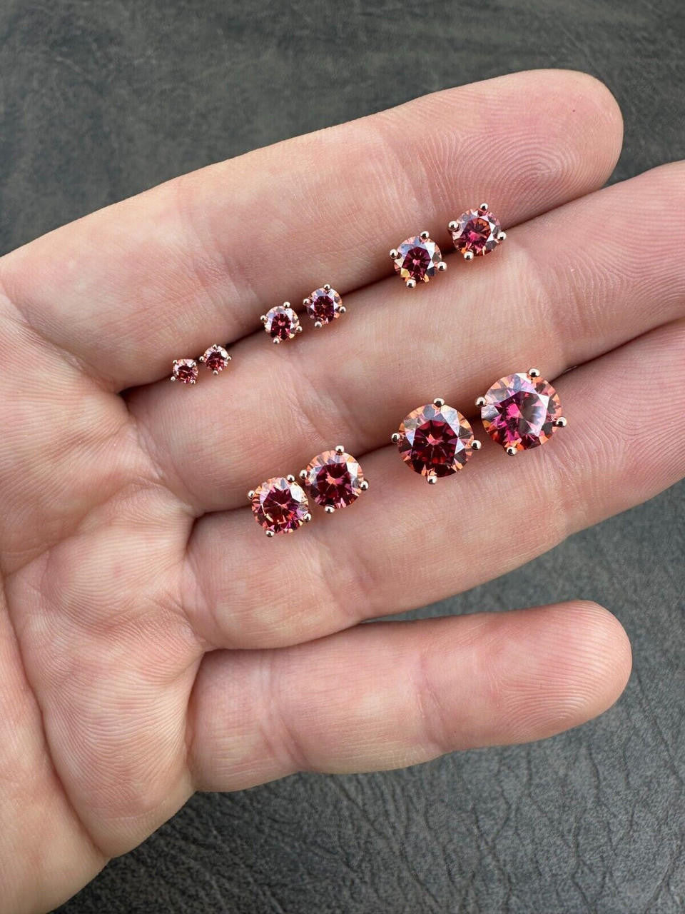 Pink MOISSANITE Solitaire Stud Earrings - 14k Rose Gold Vermeil 925 Silver - 3mm-8mm - 0.2-4ct