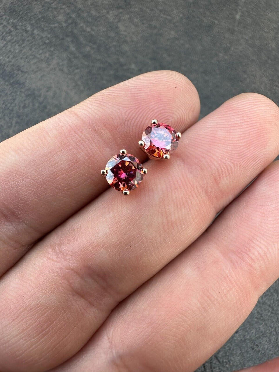 Pink MOISSANITE Solitaire Stud Earrings - 14k Rose Gold Vermeil 925 Silver - 3mm-8mm - 0.2-4ct