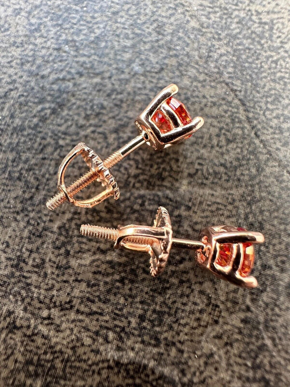 Pink MOISSANITE Solitaire Stud Earrings - 14k Rose Gold Vermeil 925 Silver - 3mm-8mm - 0.2-4ct