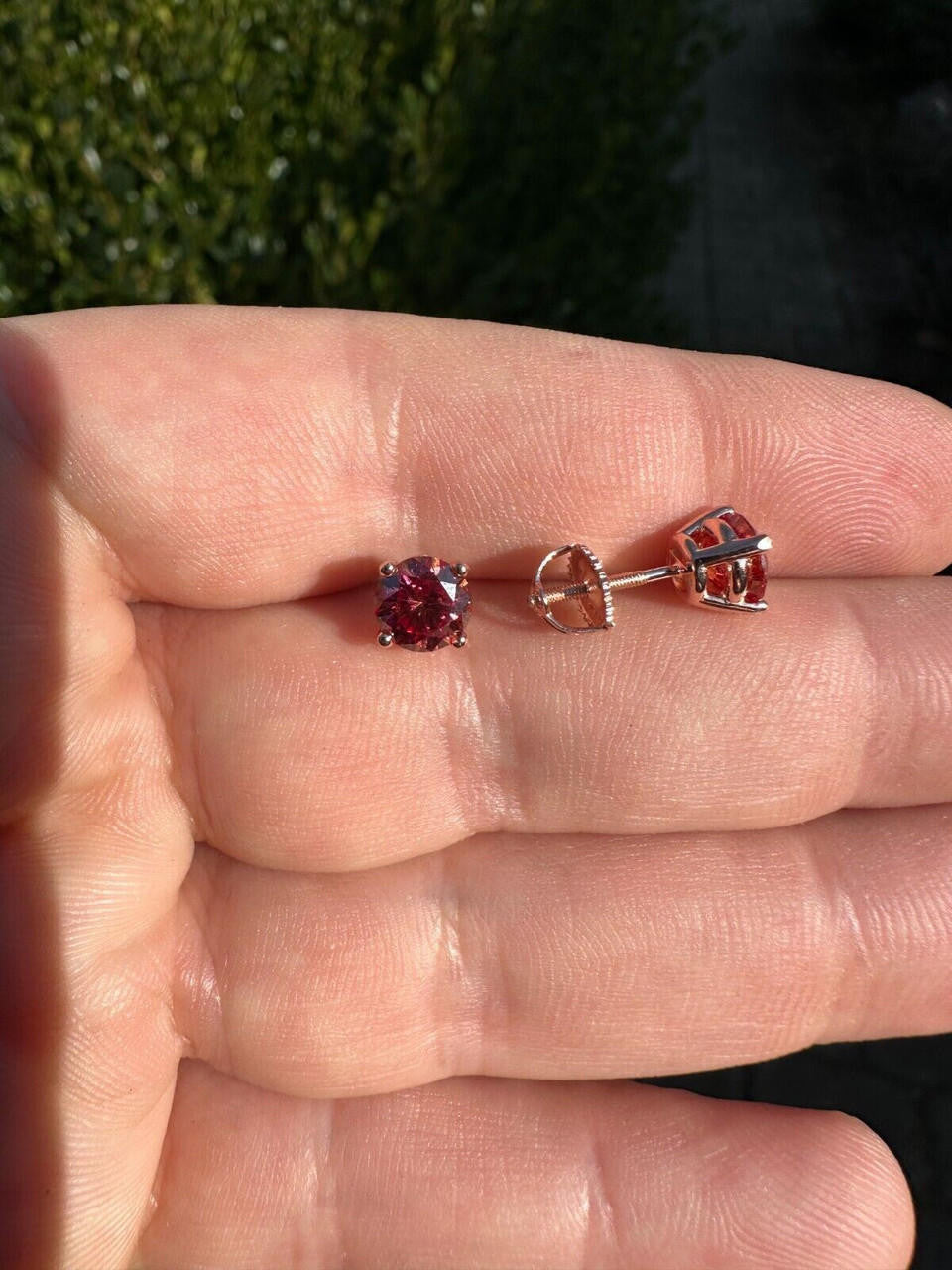 Pink MOISSANITE Solitaire Stud Earrings - 14k Rose Gold Vermeil 925 Silver - 3mm-8mm - 0.2-4ct