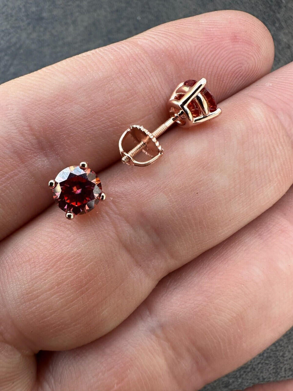 Pink MOISSANITE Solitaire Stud Earrings - 14k Rose Gold Vermeil 925 Silver - 3mm-8mm - 0.2-4ct