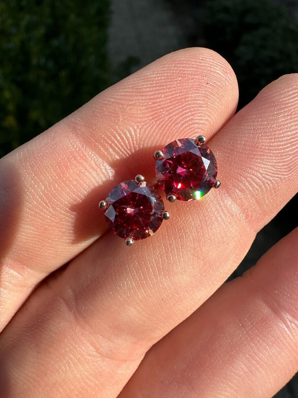 Pink MOISSANITE Solitaire Stud Earrings - 14k Rose Gold Vermeil 925 Silver - 3mm-8mm - 0.2-4ct