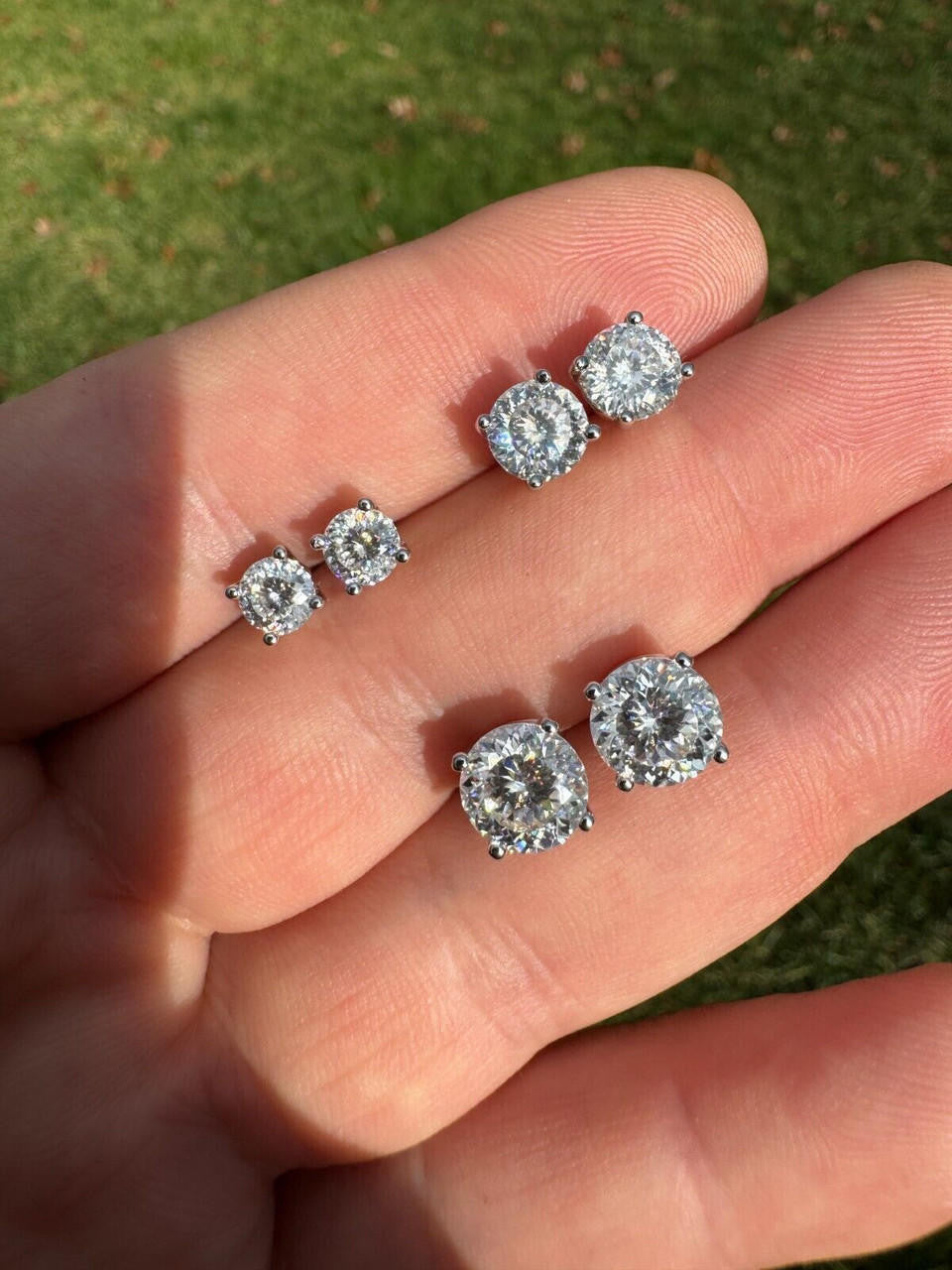 MOISSANITE Portuguese Cut - 100 Facets Each Stone - Solitaire Stud Earrings - 925 Silver - 5mm-8mm - 1-4ct