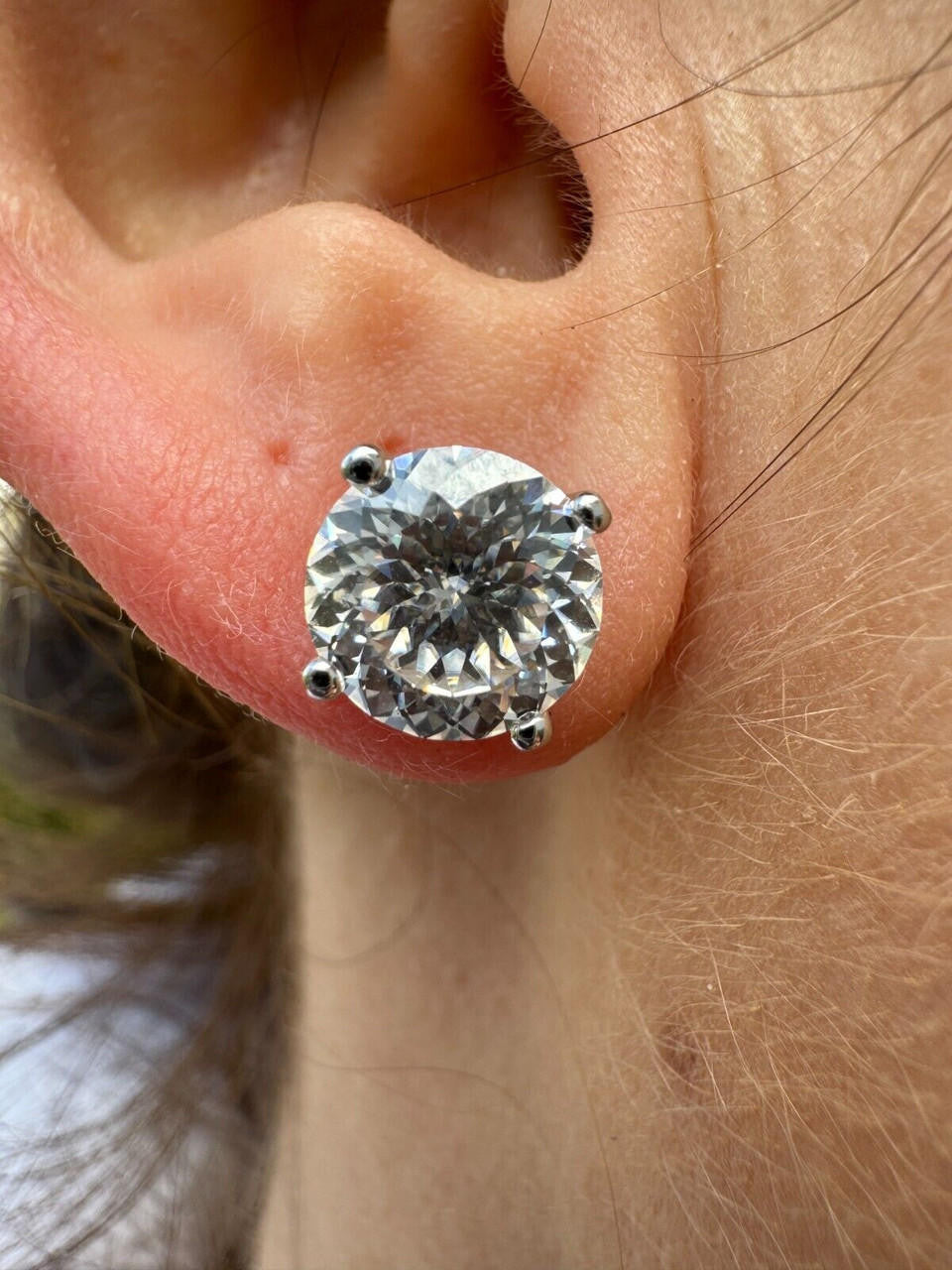 MOISSANITE Portuguese Cut - 100 Facets Each Stone - Solitaire Stud Earrings - 925 Silver - 5mm-8mm - 1-4ct