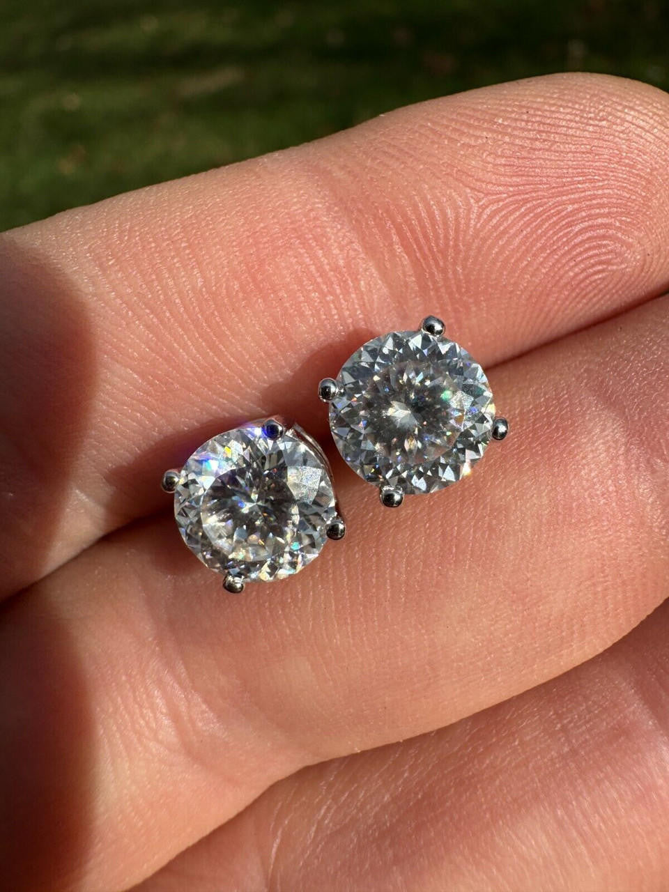 MOISSANITE Portuguese Cut - 100 Facets Each Stone - Solitaire Stud Earrings - 925 Silver - 5mm-8mm - 1-4ct
