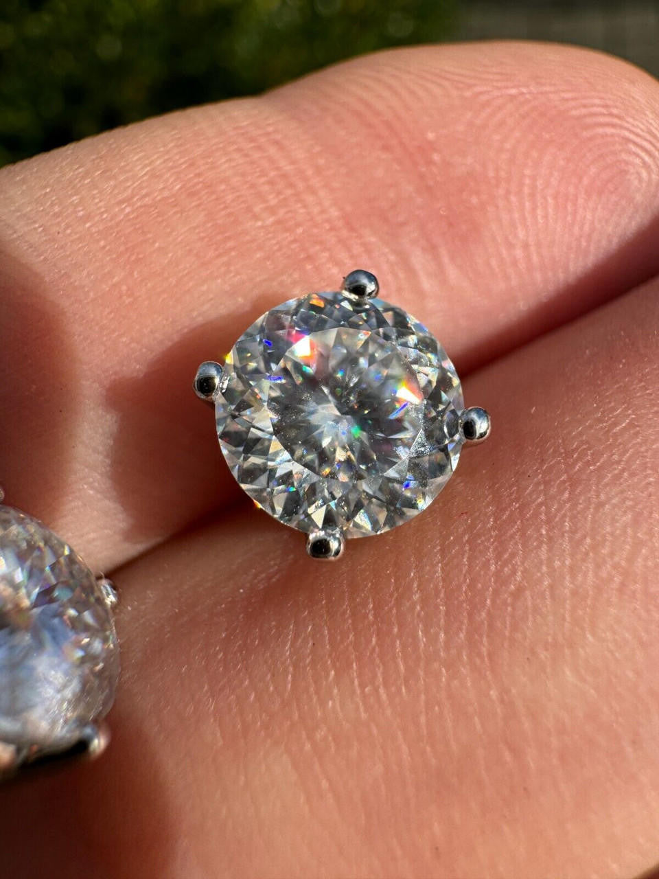 MOISSANITE Portuguese Cut - 100 Facets Each Stone - Solitaire Stud Earrings - 925 Silver - 5mm-8mm - 1-4ct