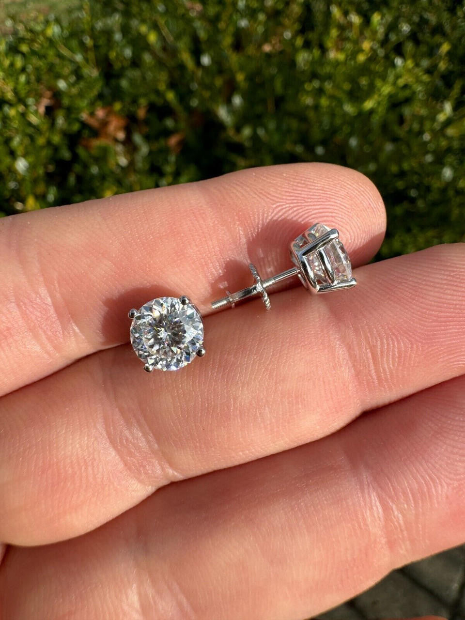 MOISSANITE Portuguese Cut - 100 Facets Each Stone - Solitaire Stud Earrings - 925 Silver - 5mm-8mm - 1-4ct