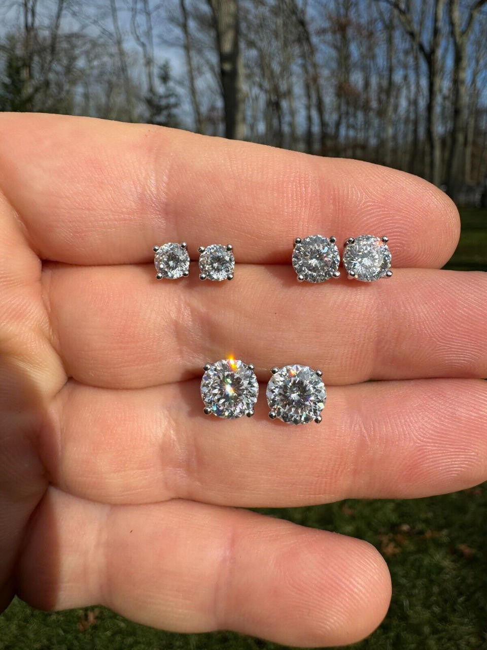 MOISSANITE Portuguese Cut - 100 Facets Each Stone - Solitaire Stud Earrings - 925 Silver - 5mm-8mm - 1-4ct