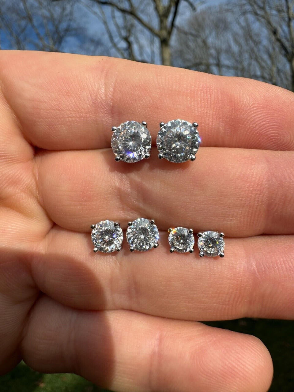 MOISSANITE Portuguese Cut - 100 Facets Each Stone - Solitaire Stud Earrings - 925 Silver - 5mm-8mm - 1-4ct