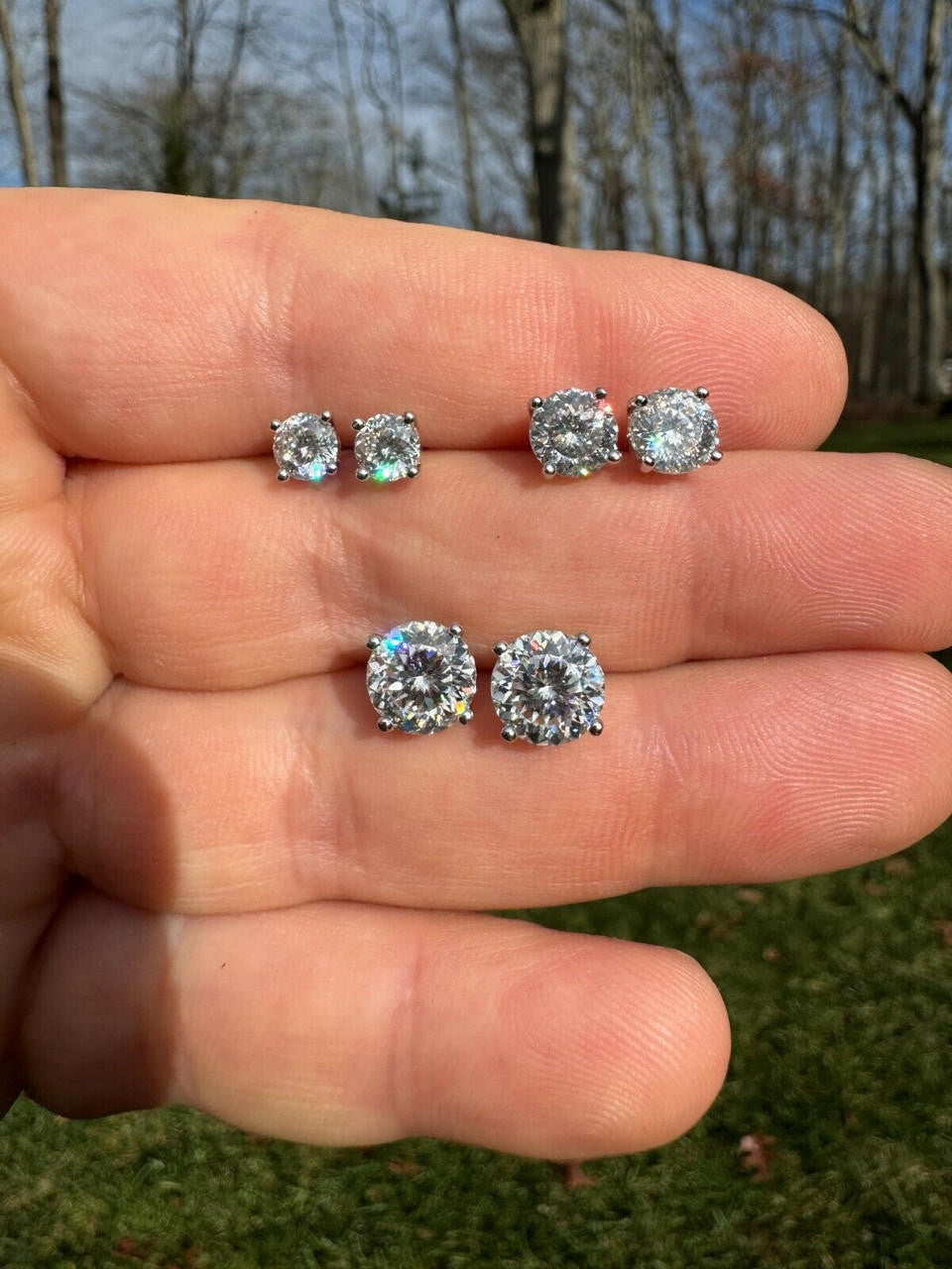 MOISSANITE Portuguese Cut - 100 Facets Each Stone - Solitaire Stud Earrings - 925 Silver - 5mm-8mm - 1-4ct