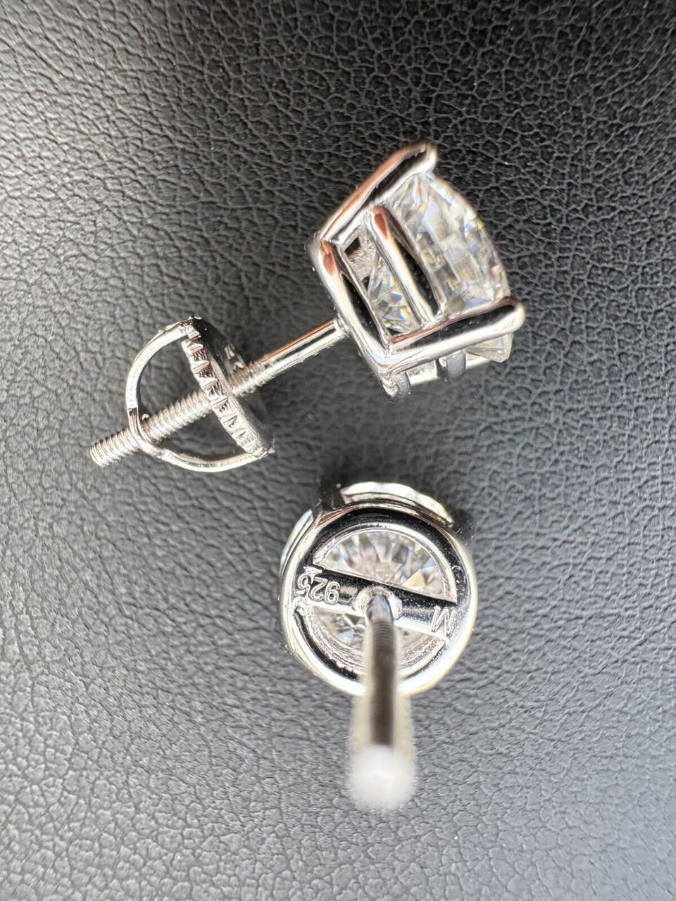MOISSANITE Portuguese Cut - 100 Facets Each Stone - Solitaire Stud Earrings - 925 Silver - 5mm-8mm - 1-4ct