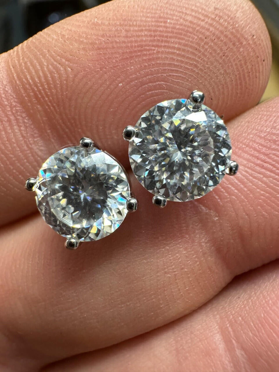 MOISSANITE Portuguese Cut - 100 Facets Each Stone - Solitaire Stud Earrings - 925 Silver - 5mm-8mm - 1-4ct