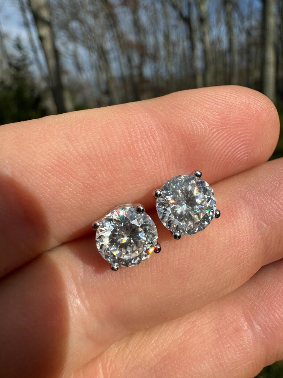 MOISSANITE Portuguese Cut - 100 Facets Each Stone - Solitaire Stud Earrings - 925 Silver - 5mm-8mm - 1-4ct