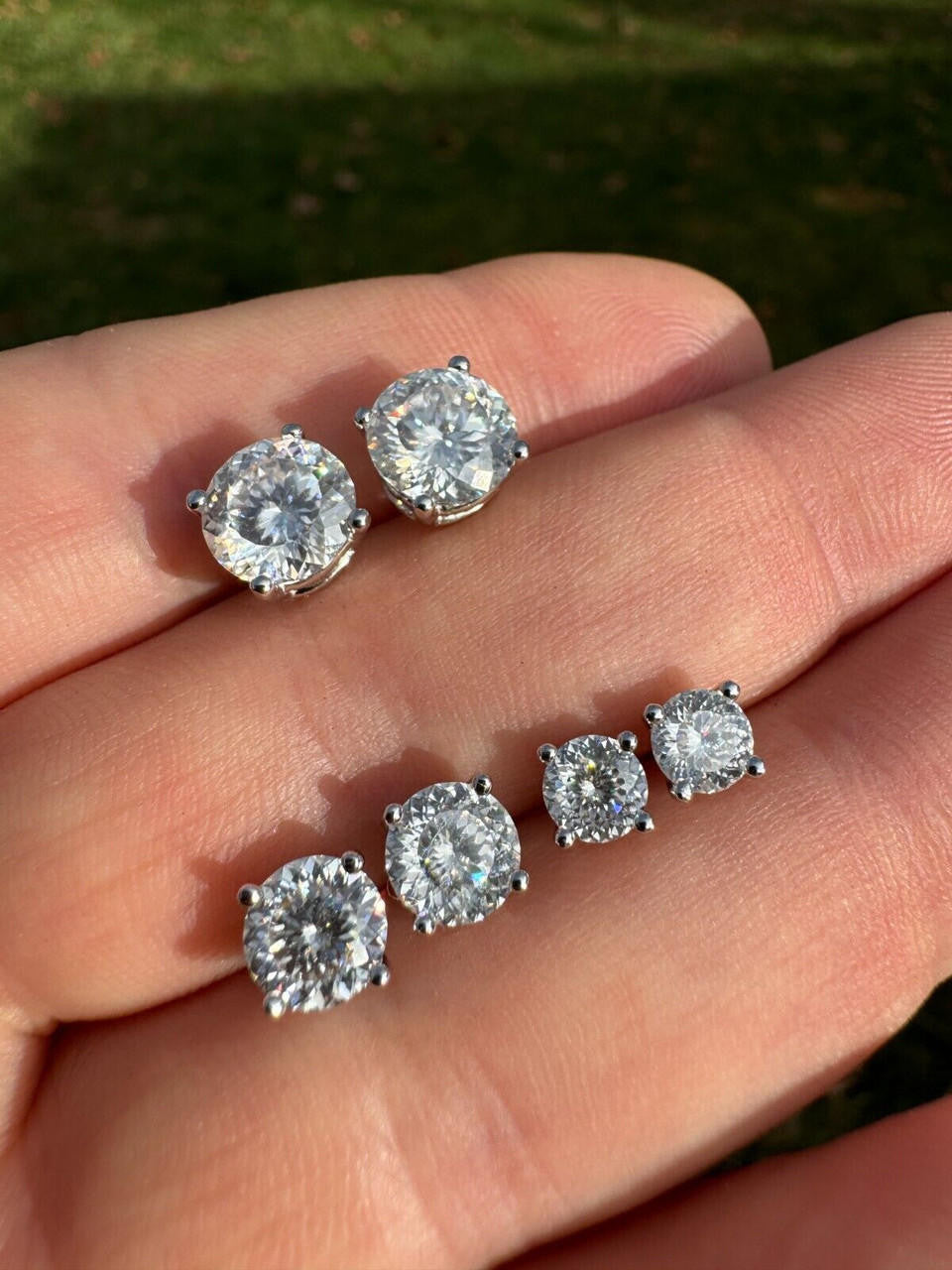 MOISSANITE Portuguese Cut - 100 Facets Each Stone - Solitaire Stud Earrings - 925 Silver - 5mm-8mm - 1-4ct