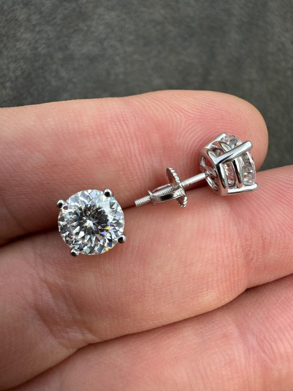 MOISSANITE Portuguese Cut - 100 Facets Each Stone - Solitaire Stud Earrings - 925 Silver - 5mm-8mm - 1-4ct