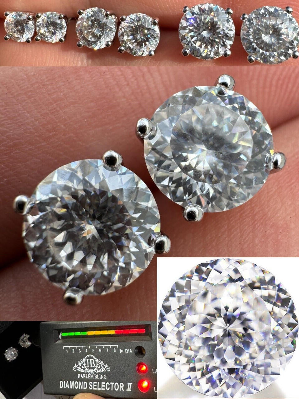 MOISSANITE Portuguese Cut - 100 Facets Each Stone - Solitaire Stud Earrings - 925 Silver - 5mm-8mm - 1-4ct