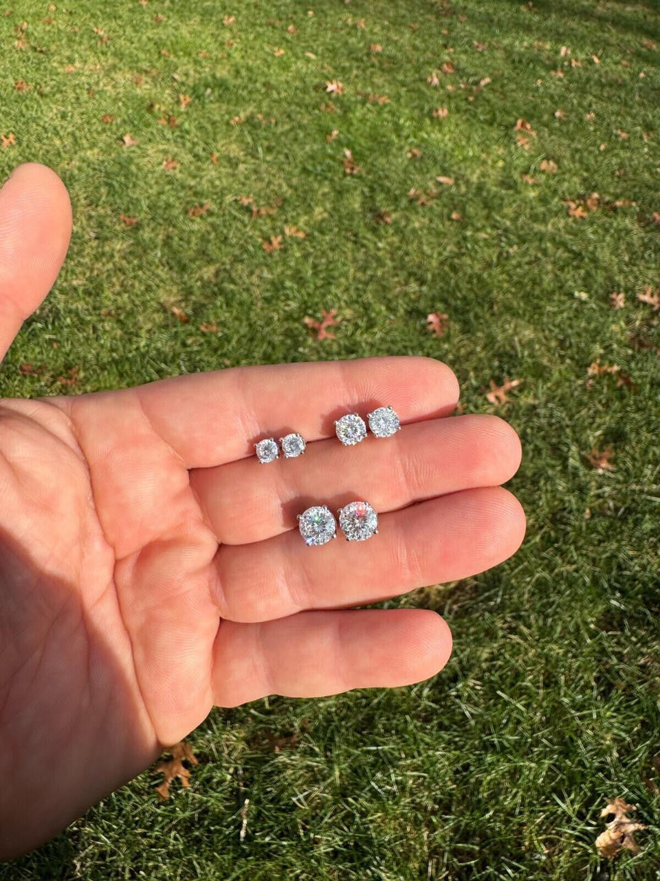 MOISSANITE Portuguese Cut - 100 Facets Each Stone - Solitaire Stud Earrings - 925 Silver - 5mm-8mm - 1-4ct