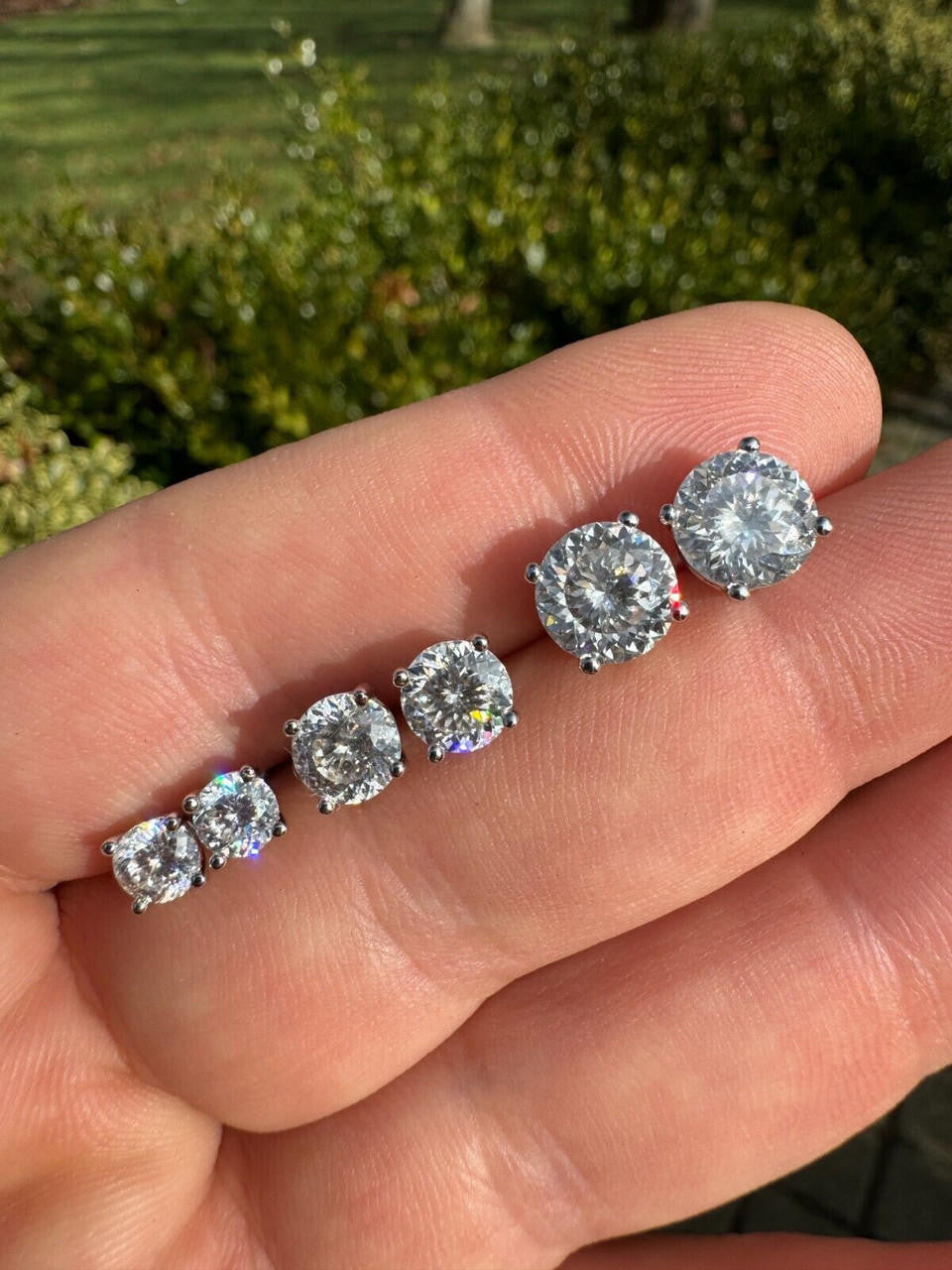 MOISSANITE Portuguese Cut - 100 Facets Each Stone - Solitaire Stud Earrings - 925 Silver - 5mm-8mm - 1-4ct