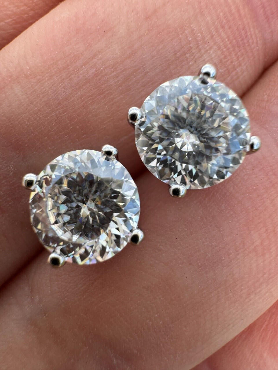 MOISSANITE Portuguese Cut - 100 Facets Each Stone - Solitaire Stud Earrings - 925 Silver - 5mm-8mm - 1-4ct