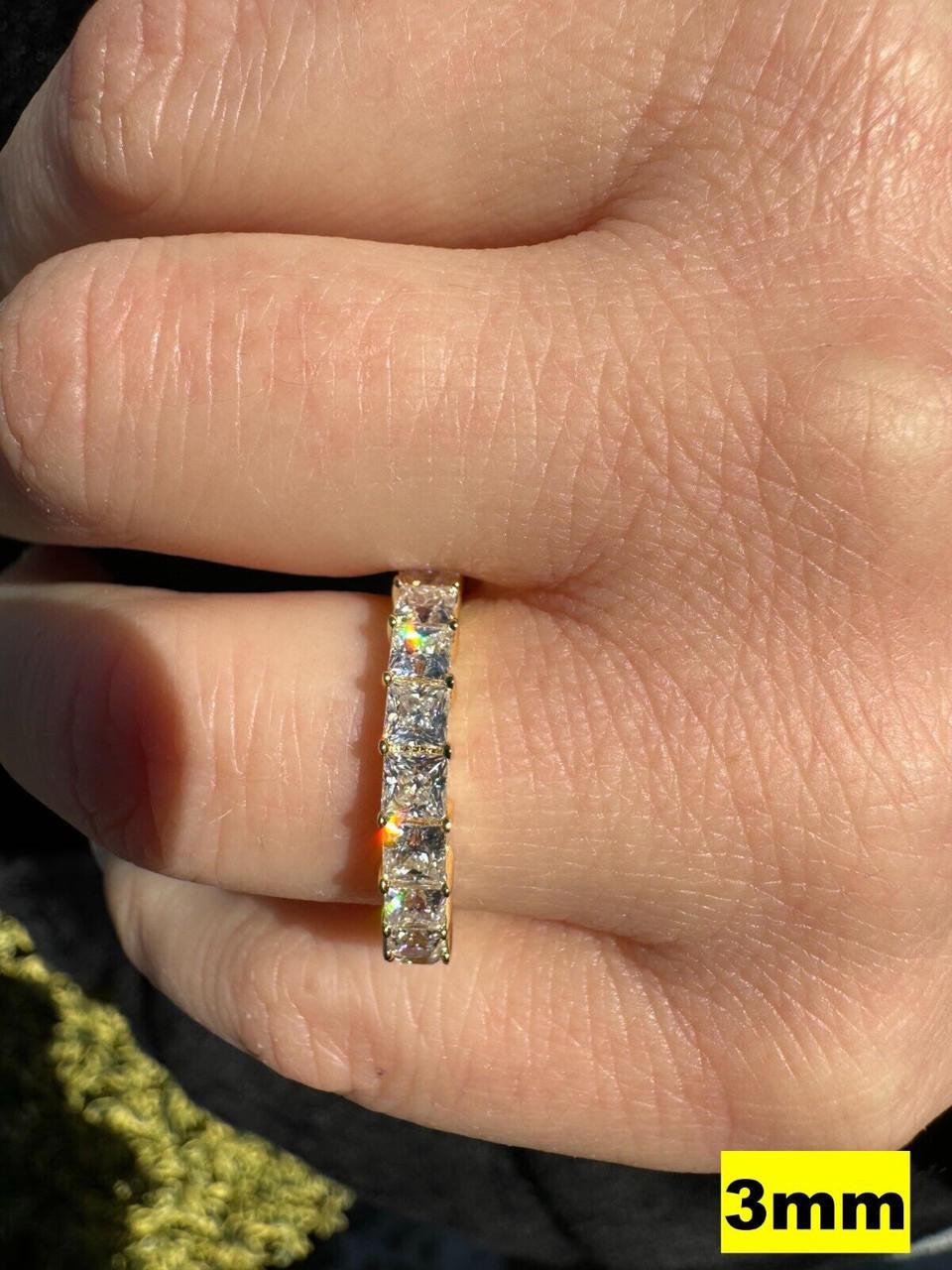 MOISSANITE Full Eternity Princess Cut (Square) Band Wedding Ring - 14k Gold Vermeil 925 Silver - 2mm-5mm