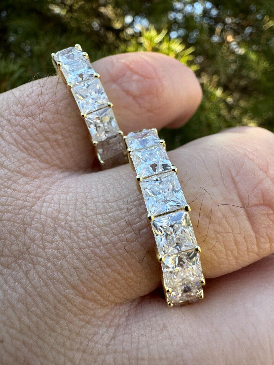 MOISSANITE Full Eternity Princess Cut (Square) Band Wedding Ring - 14k Gold Vermeil 925 Silver - 2mm-5mm