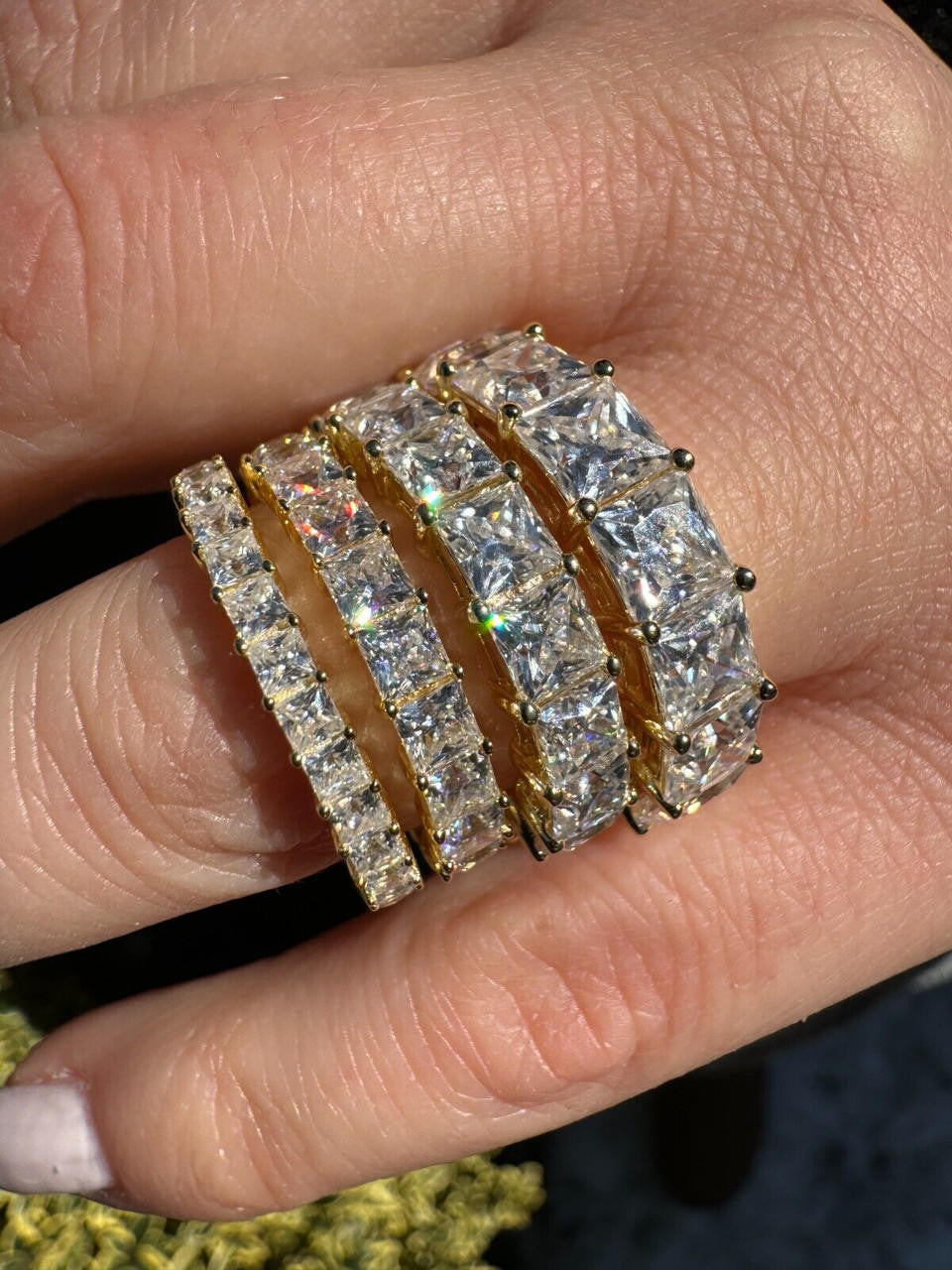 MOISSANITE Full Eternity Princess Cut (Square) Band Wedding Ring - 14k Gold Vermeil 925 Silver - 2mm-5mm