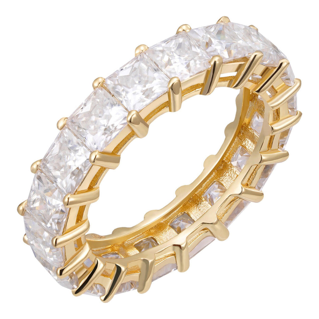 MOISSANITE Full Eternity Princess Cut (Square) Band Wedding Ring - 14k Gold Vermeil 925 Silver - 2mm-5mm