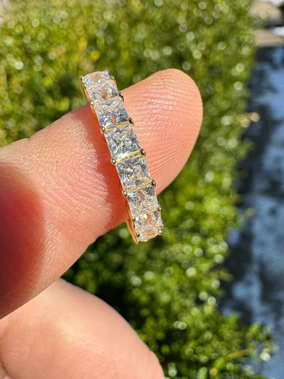 MOISSANITE Full Eternity Princess Cut (Square) Band Wedding Ring - 14k Gold Vermeil 925 Silver - 2mm-5mm