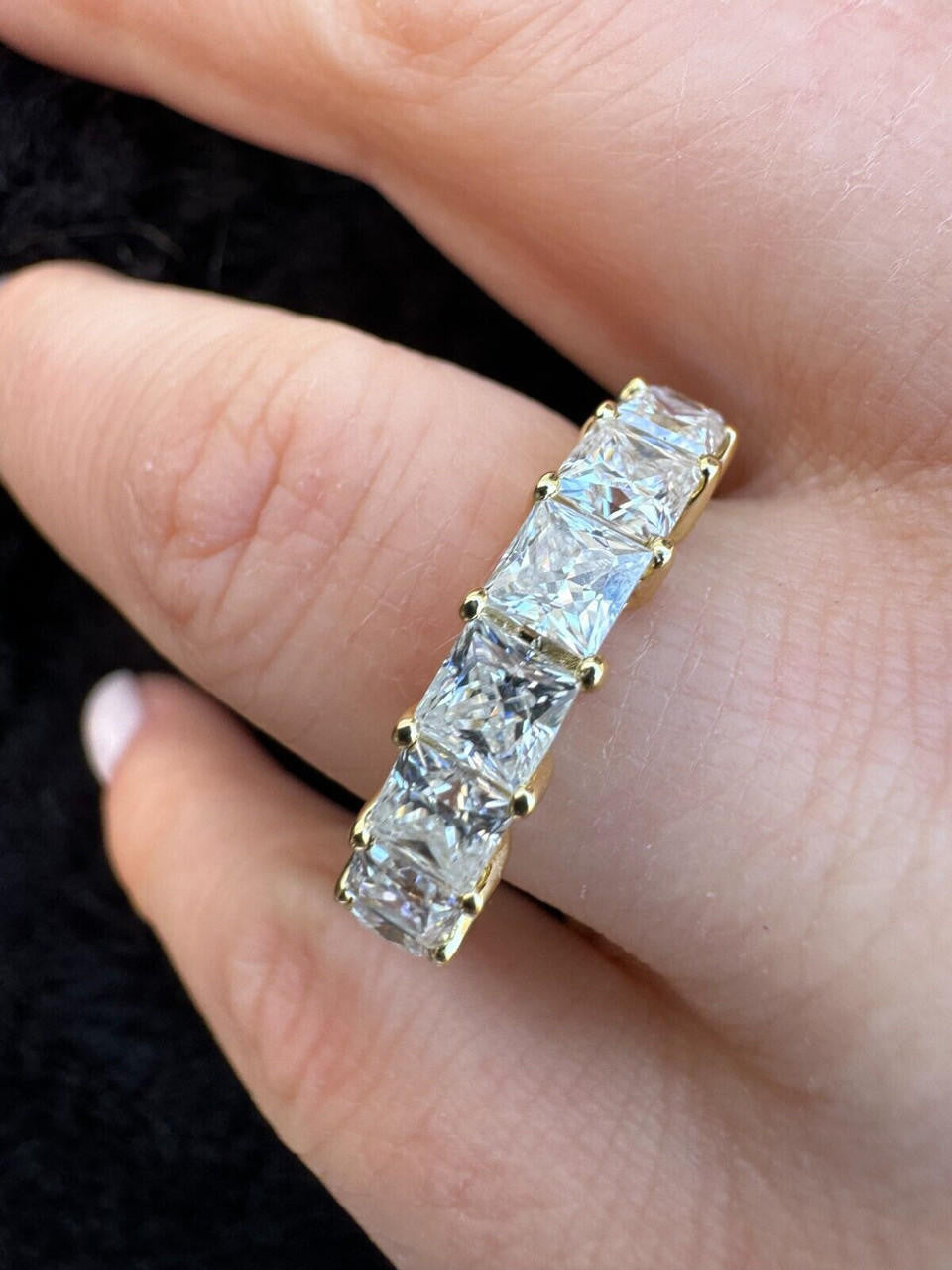 MOISSANITE Full Eternity Princess Cut (Square) Band Wedding Ring - 14k Gold Vermeil 925 Silver - 2mm-5mm