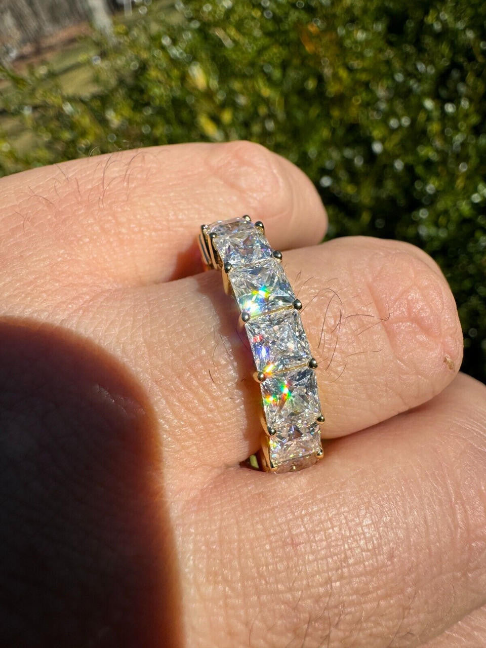 MOISSANITE Full Eternity Princess Cut (Square) Band Wedding Ring - 14k Gold Vermeil 925 Silver - 2mm-5mm