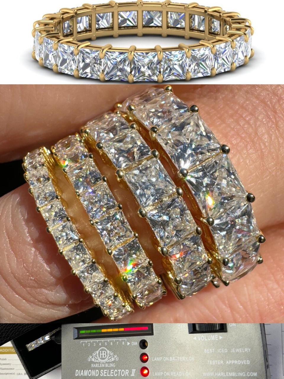 MOISSANITE Full Eternity Princess Cut (Square) Band Wedding Ring - 14k Gold Vermeil 925 Silver - 2mm-5mm