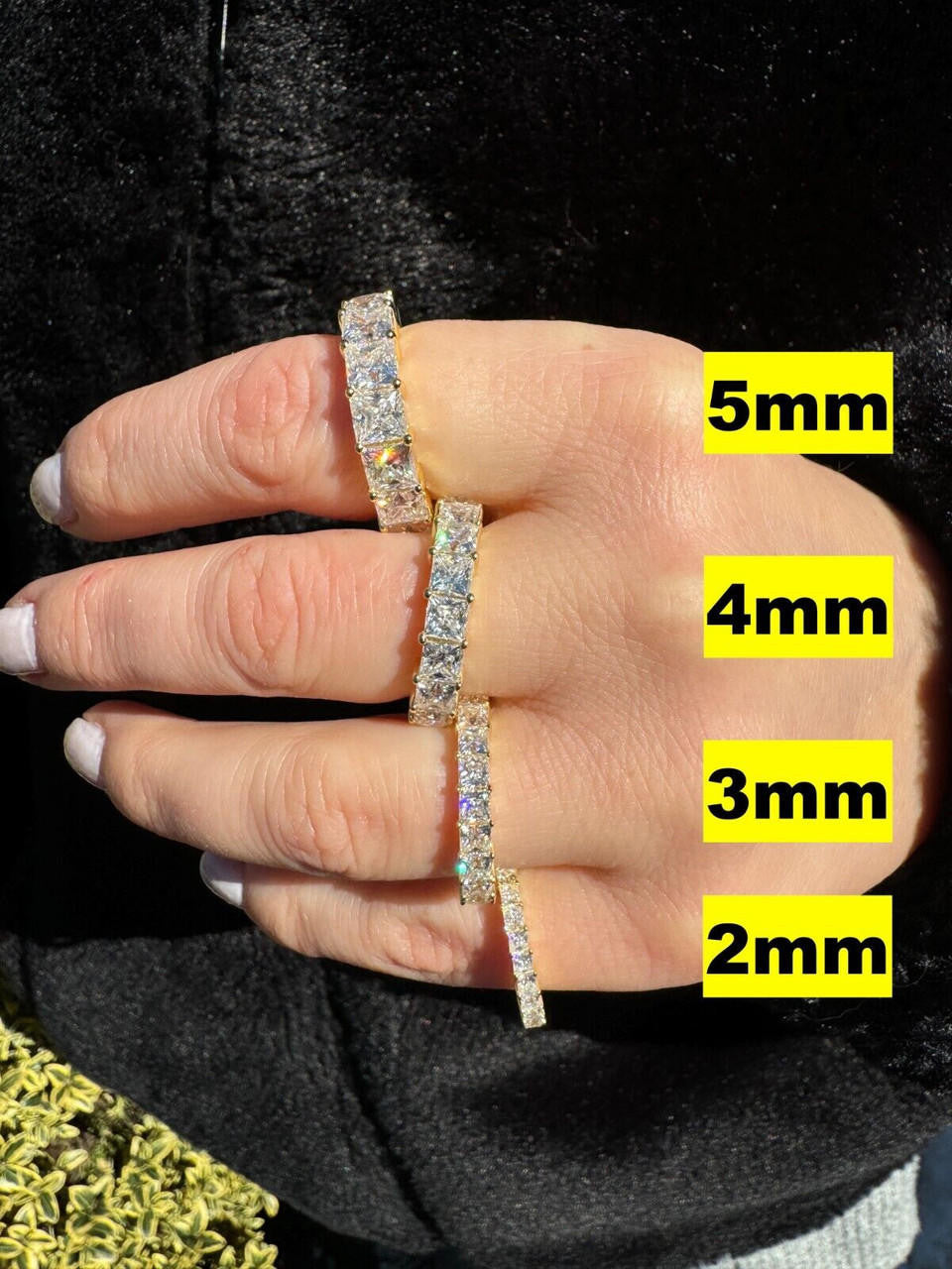 MOISSANITE Full Eternity Princess Cut (Square) Band Wedding Ring - 14k Gold Vermeil 925 Silver - 2mm-5mm