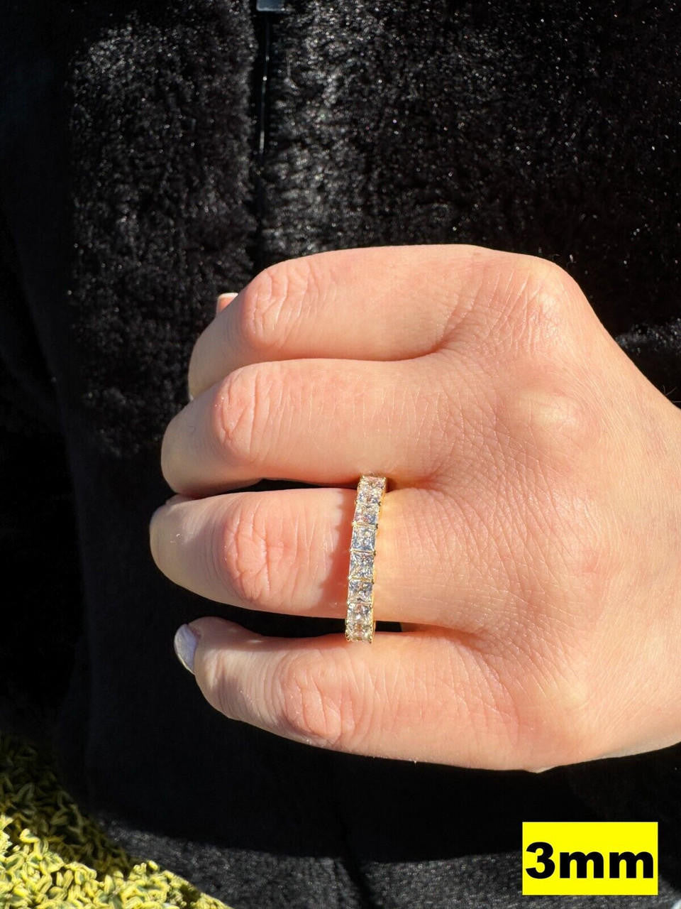 MOISSANITE Full Eternity Princess Cut (Square) Band Wedding Ring - 14k Gold Vermeil 925 Silver - 2mm-5mm