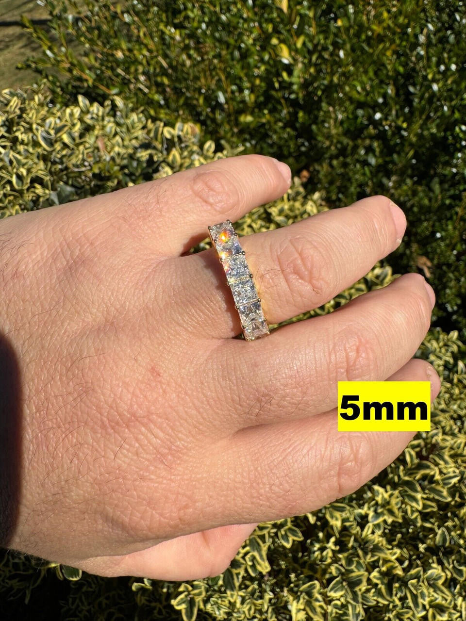 MOISSANITE Full Eternity Princess Cut (Square) Band Wedding Ring - 14k Gold Vermeil 925 Silver - 2mm-5mm