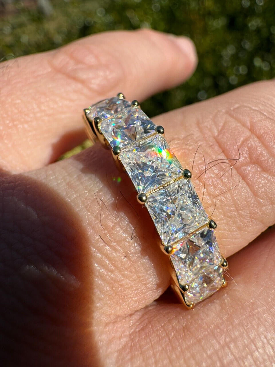 MOISSANITE Full Eternity Princess Cut (Square) Band Wedding Ring - 14k Gold Vermeil 925 Silver - 2mm-5mm