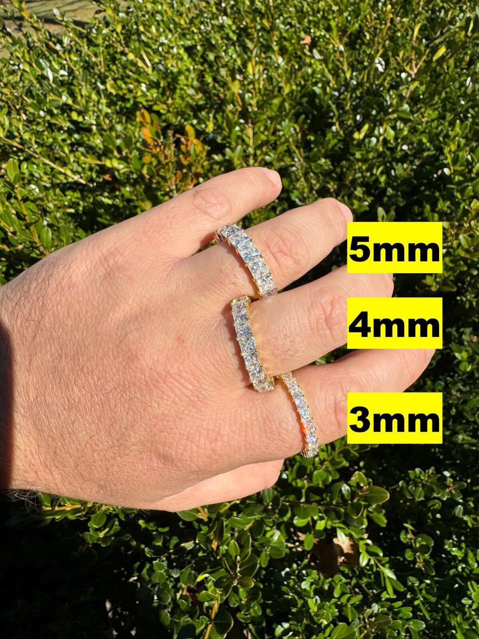 MOISSANITE Full Eternity Princess Cut (Square) Band Wedding Ring - 14k Gold Vermeil 925 Silver - 2mm-5mm