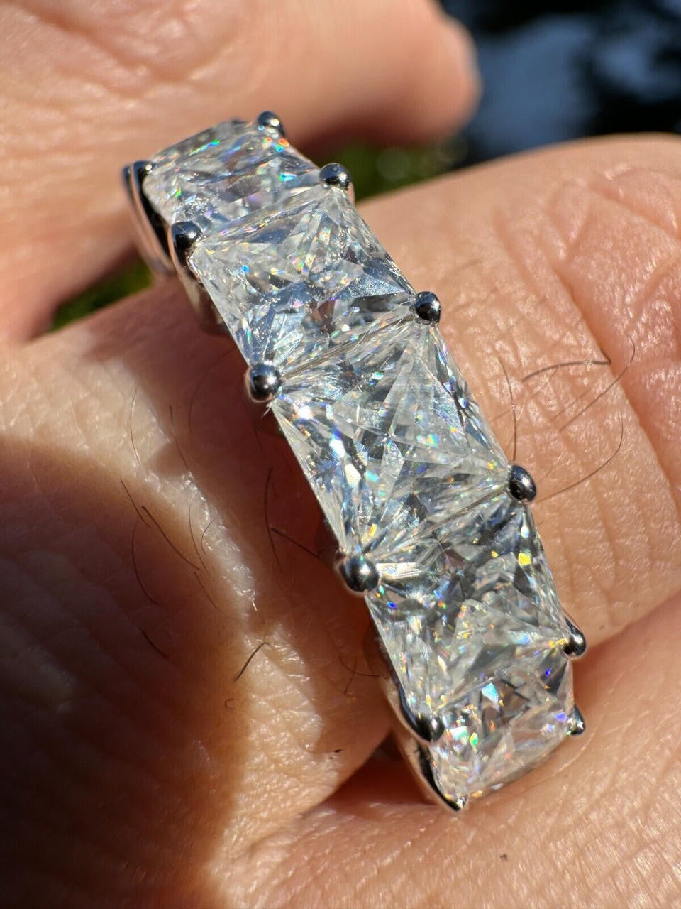 MOISSANITE Full Eternity Princess Cut (Square) Band Wedding Ring - 925 Silver - 2mm-5mm