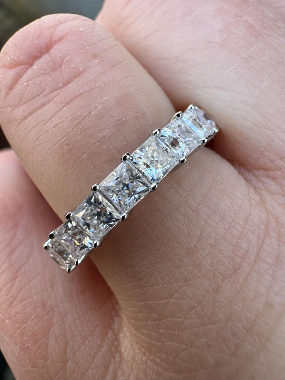 MOISSANITE Full Eternity Princess Cut (Square) Band Wedding Ring - 925 Silver - 2mm-5mm