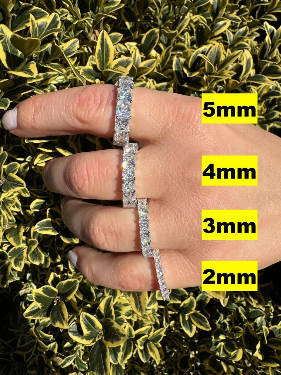MOISSANITE Full Eternity Princess Cut (Square) Band Wedding Ring - 925 Silver - 2mm-5mm