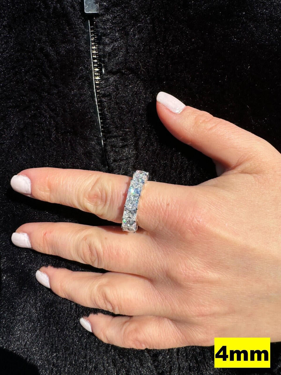 MOISSANITE Full Eternity Princess Cut (Square) Band Wedding Ring - 925 Silver - 2mm-5mm