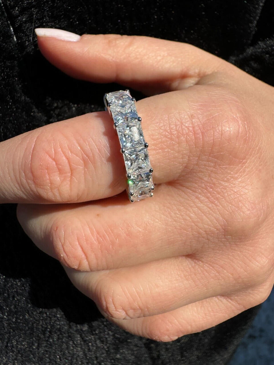 MOISSANITE Full Eternity Princess Cut (Square) Band Wedding Ring - 925 Silver - 2mm-5mm