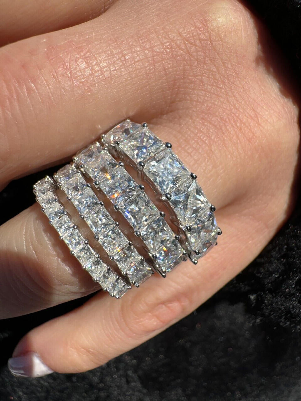 MOISSANITE Full Eternity Princess Cut (Square) Band Wedding Ring - 925 Silver - 2mm-5mm